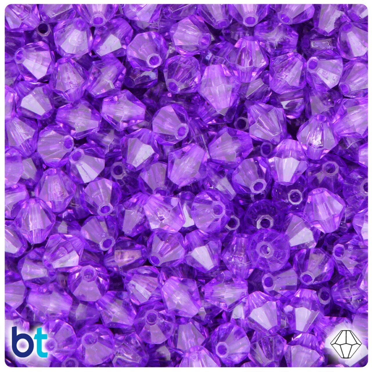 BeadTin Purple Transparent 8mm Faceted Bicone Plastic Craft Beads (200pcs)